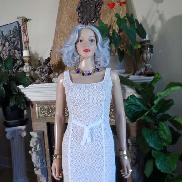 New Moschino CheapandChic White Crotchet Lace w/Pink Underlay SheathDress Size 8 - Picture 4 of 16